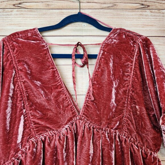 Free People Ivy Velvet Mini Dress Swing Flowy Boho Western Maroon Size XS/TP - Picture 9 of 16